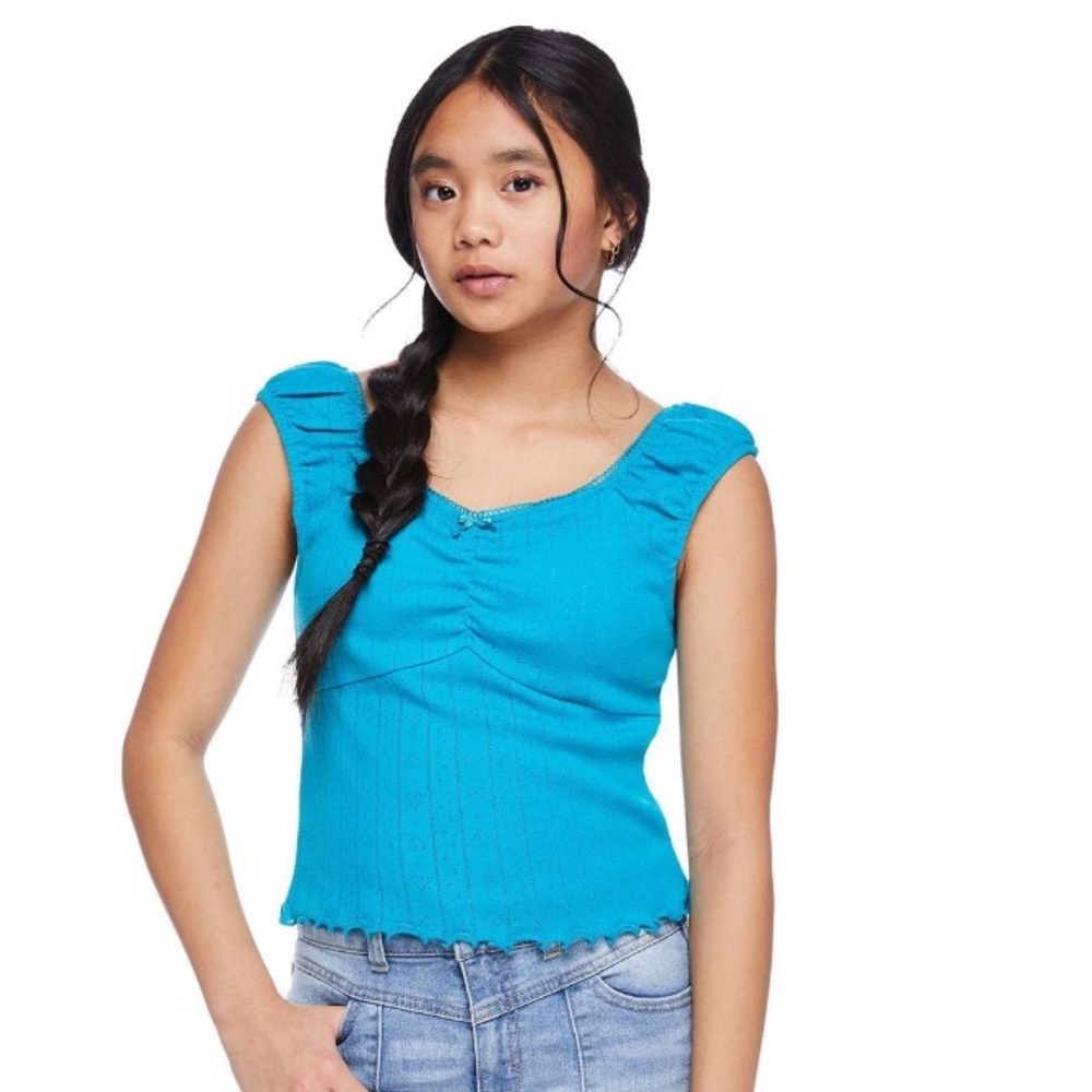 NWT My Sister's Closet Girls' Cap Sleeve Black Ruched Top, Size Medium